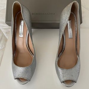 BCBG Maxazria Silver Sparkle Heels 7.5